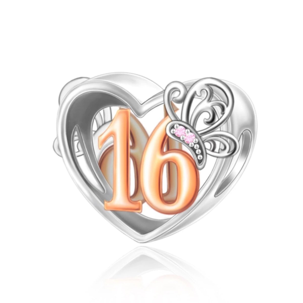 16th Birthday Butterfly Heart Charm