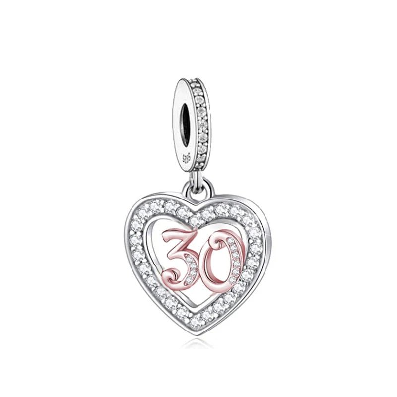 30th Birthday Rose Gold Heart Dangle Charm