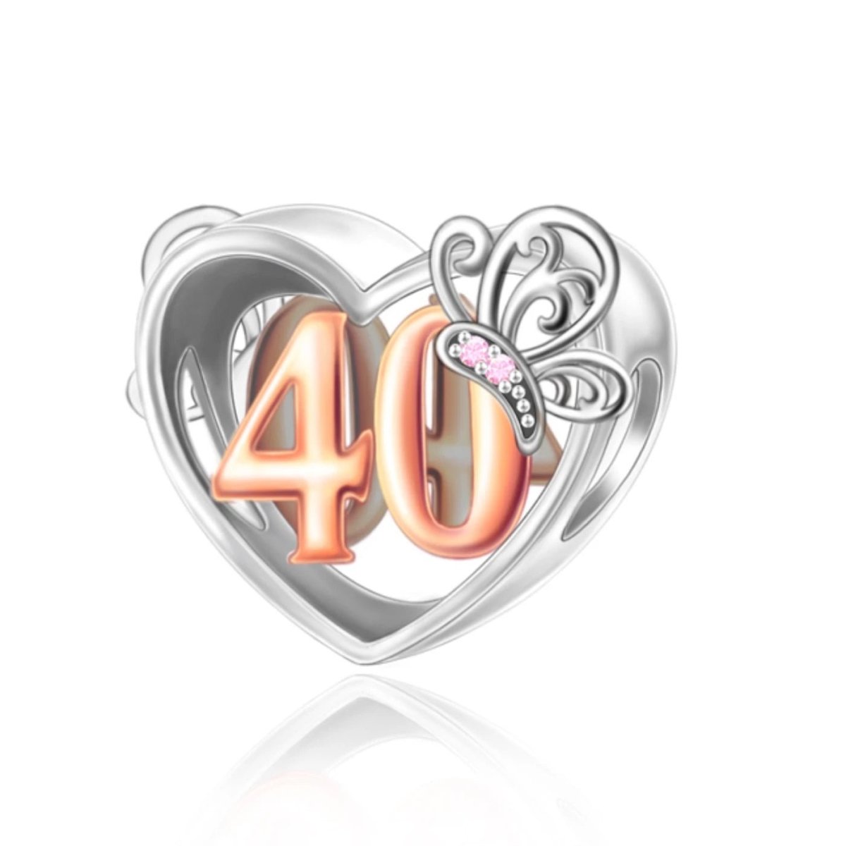 40th Birthday Butterfly Heart Charm