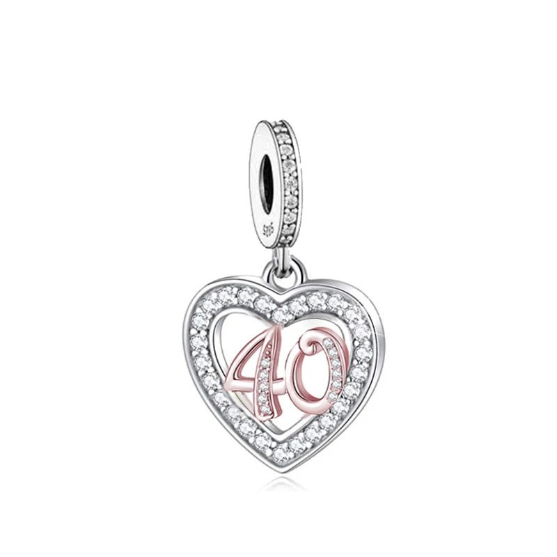 40th Birthday Rose Gold Heart Dangle Charm