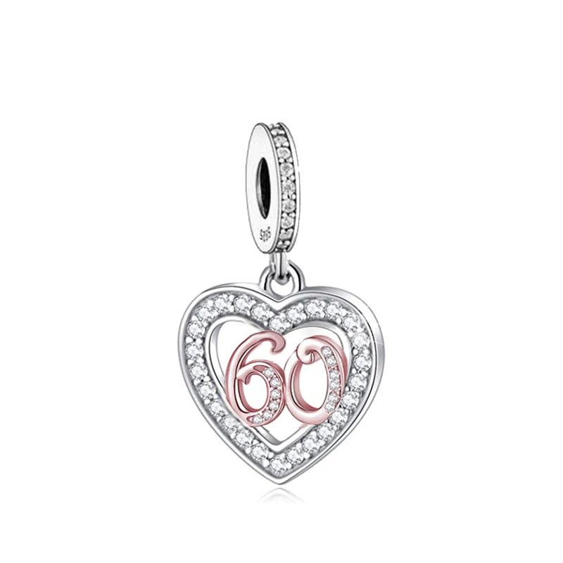 60th Birthday Rose Gold Heart Dangle Charm