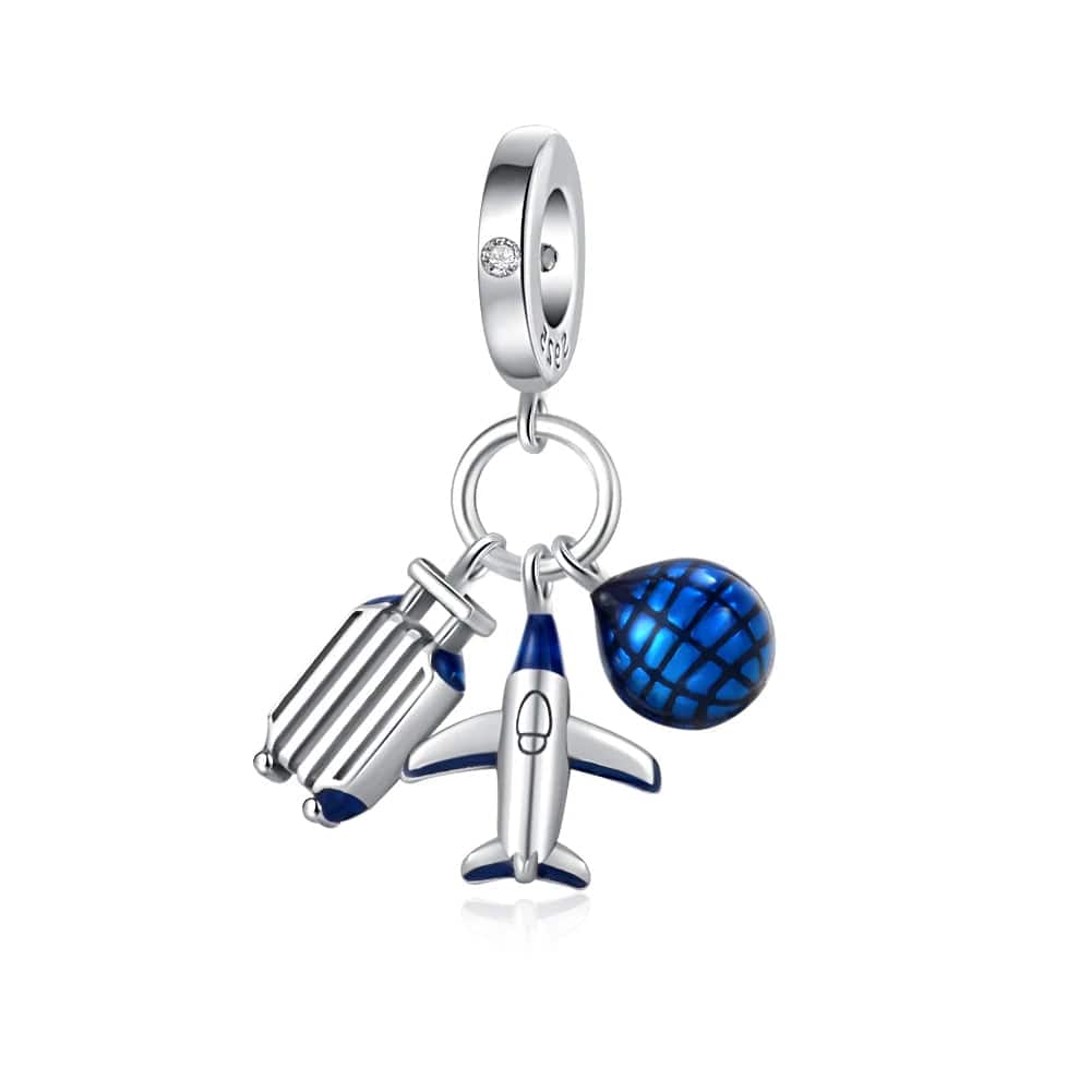 Airplane, Globe & Suitcase Dangle Charm