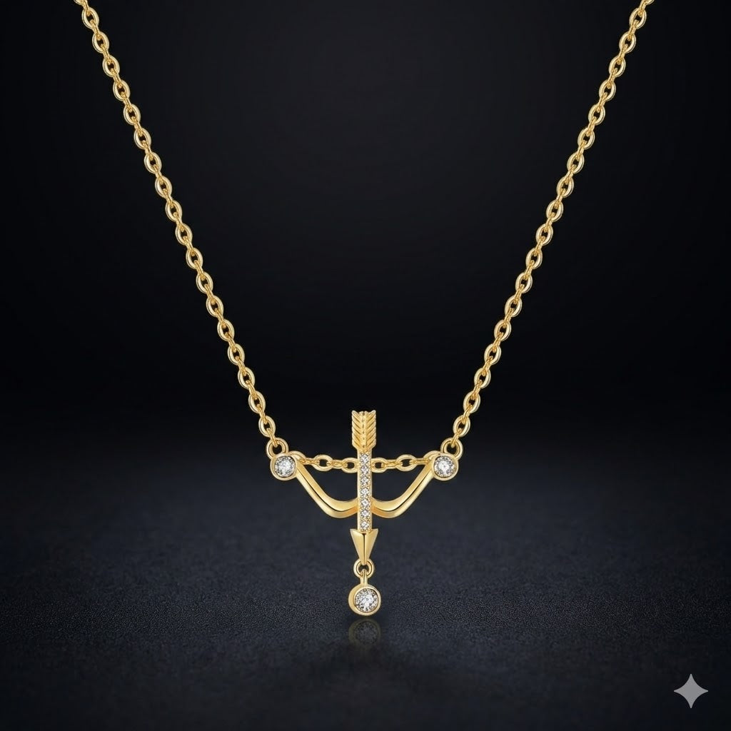 Sparkling Gold Bow & Arrow Drop Necklace