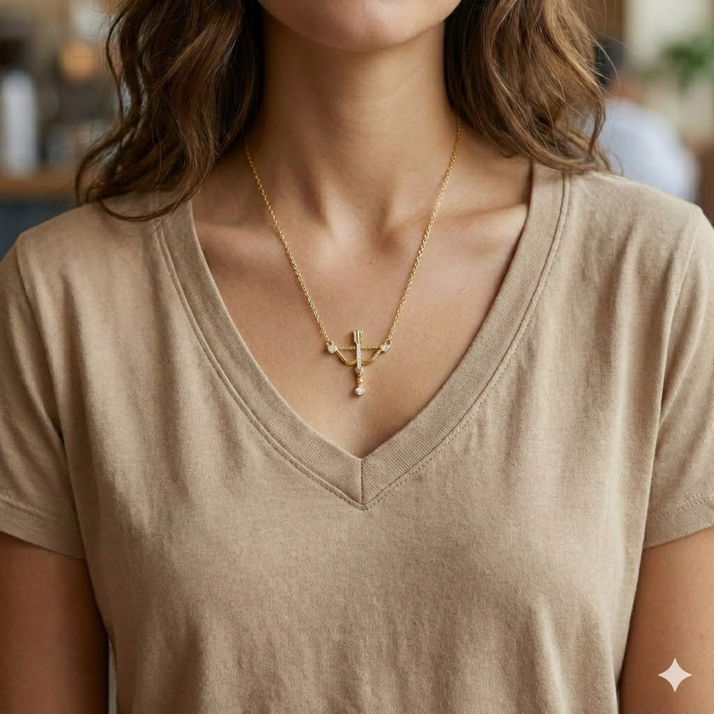 Sparkling Gold Bow & Arrow Drop Necklace