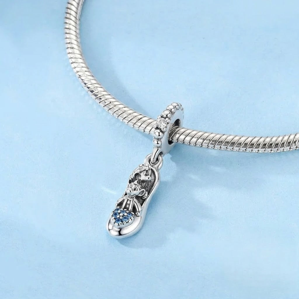 Minnie Mouse Shoe Dangle Disney Charm with Blue Stones