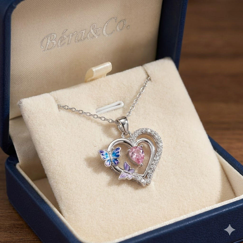 Sterling Silver Butterfly Heart Necklace