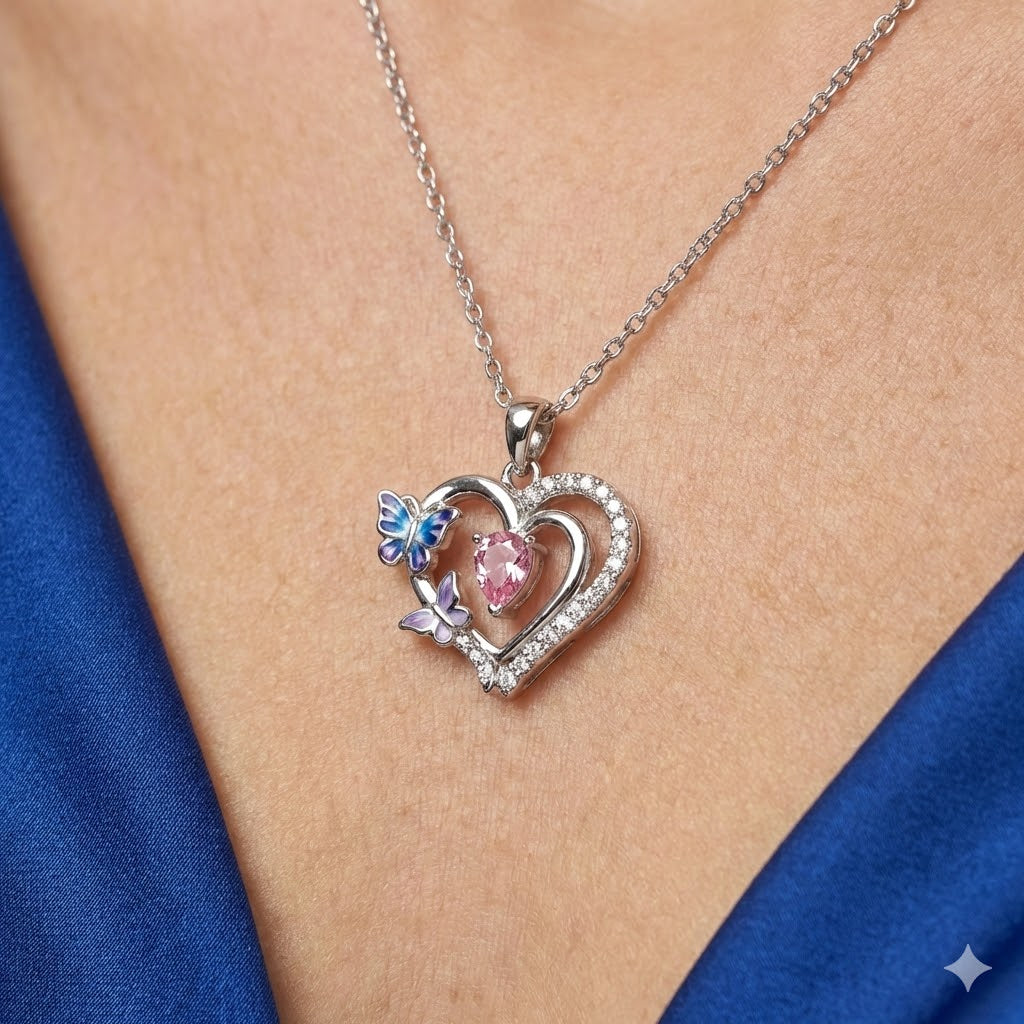 Sterling Silver Butterfly Heart Necklace