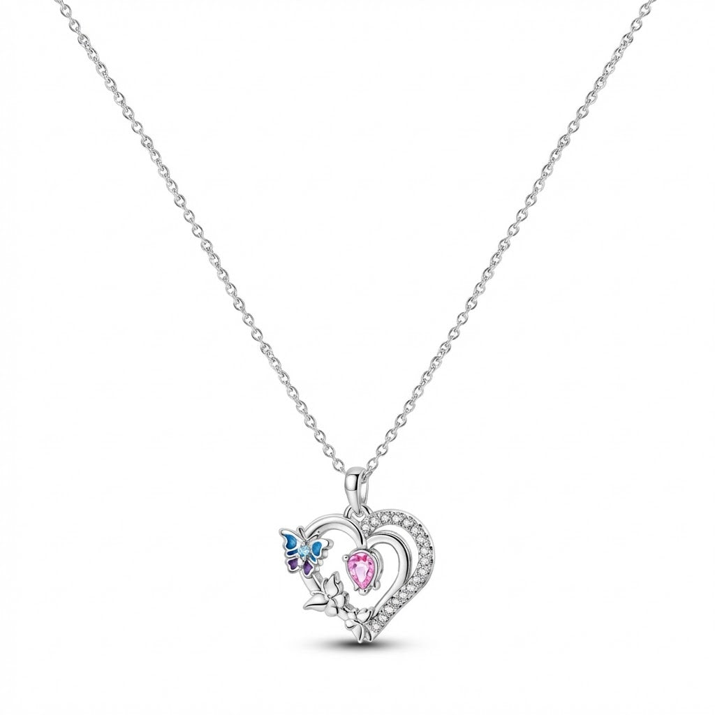 Sterling Silver Butterfly Heart Necklace