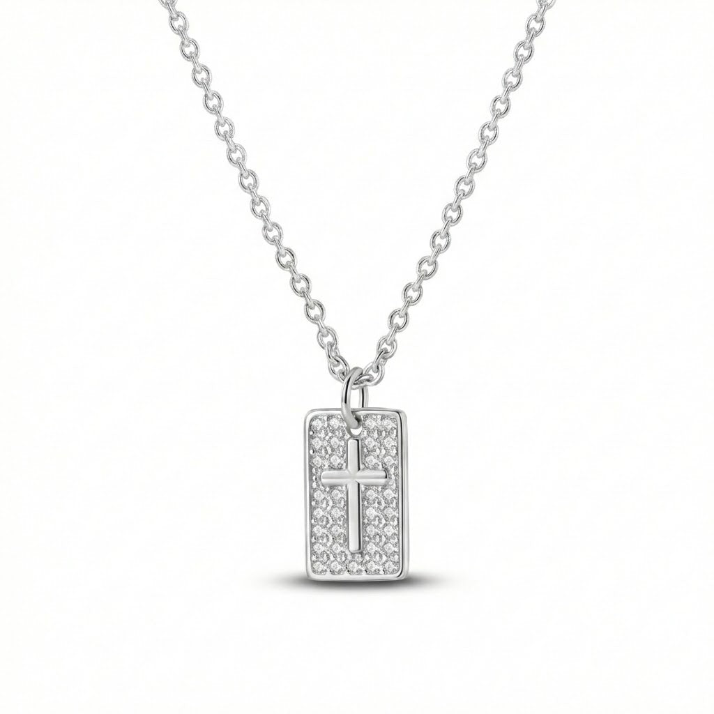 Béra&Co. Sterling Silver Pavé Cross Tag Necklace