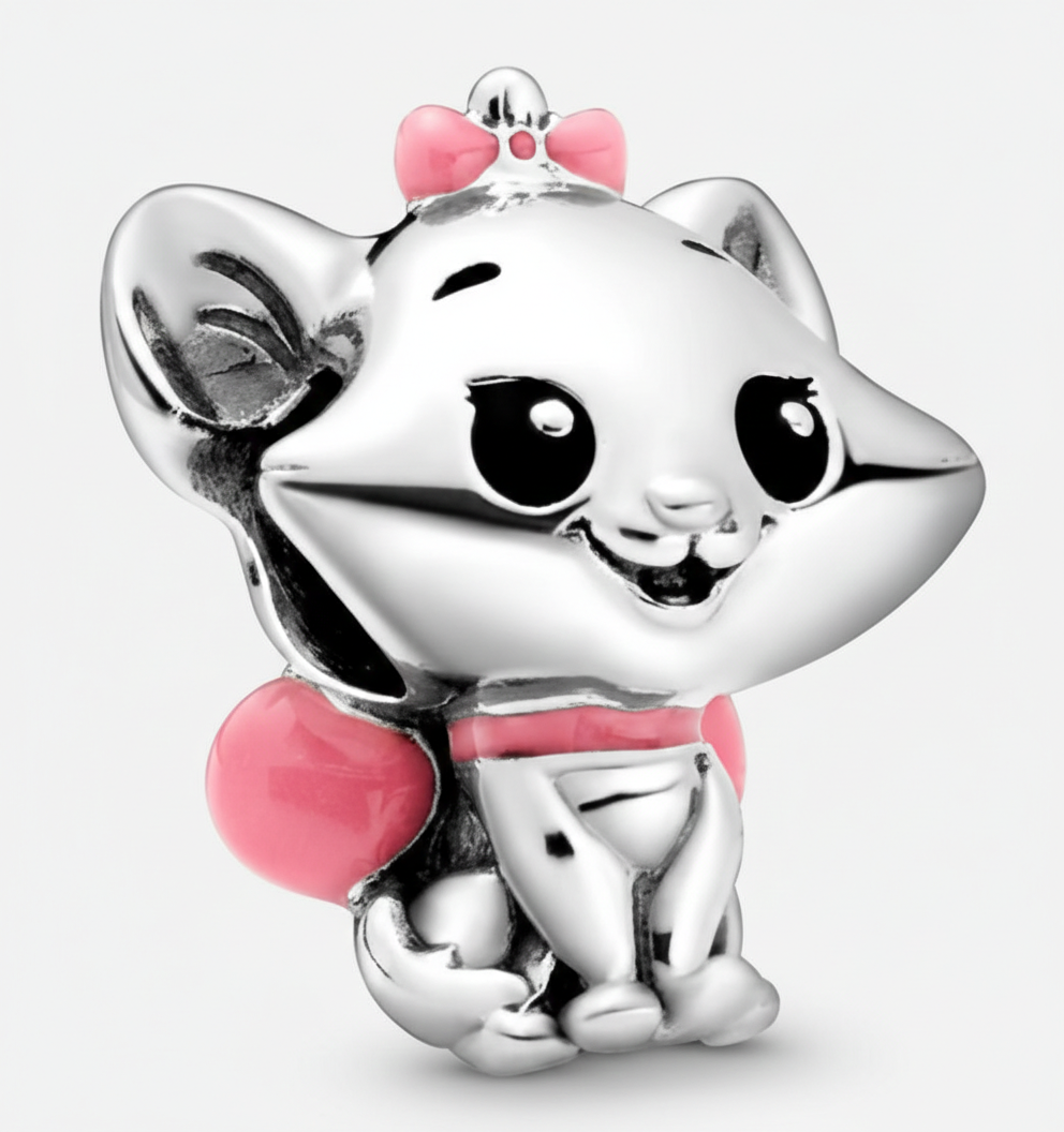 Charming Pink Bow Cat Sterling Silver Disney Charm