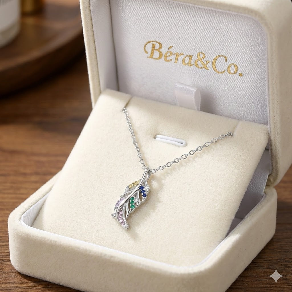 Sterling Silver Rainbow Feather Necklace | Vibrant Plume Edition