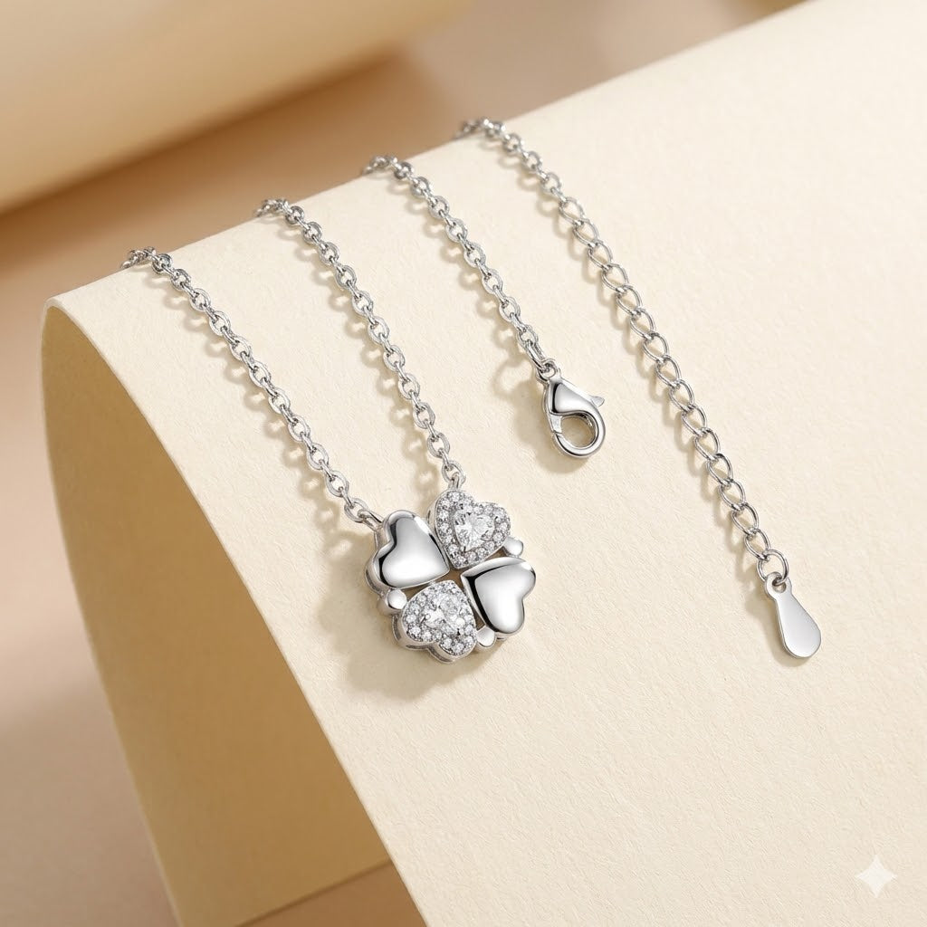 "Lucky Hearts" Four-Leaf Clover Moissanite Necklace