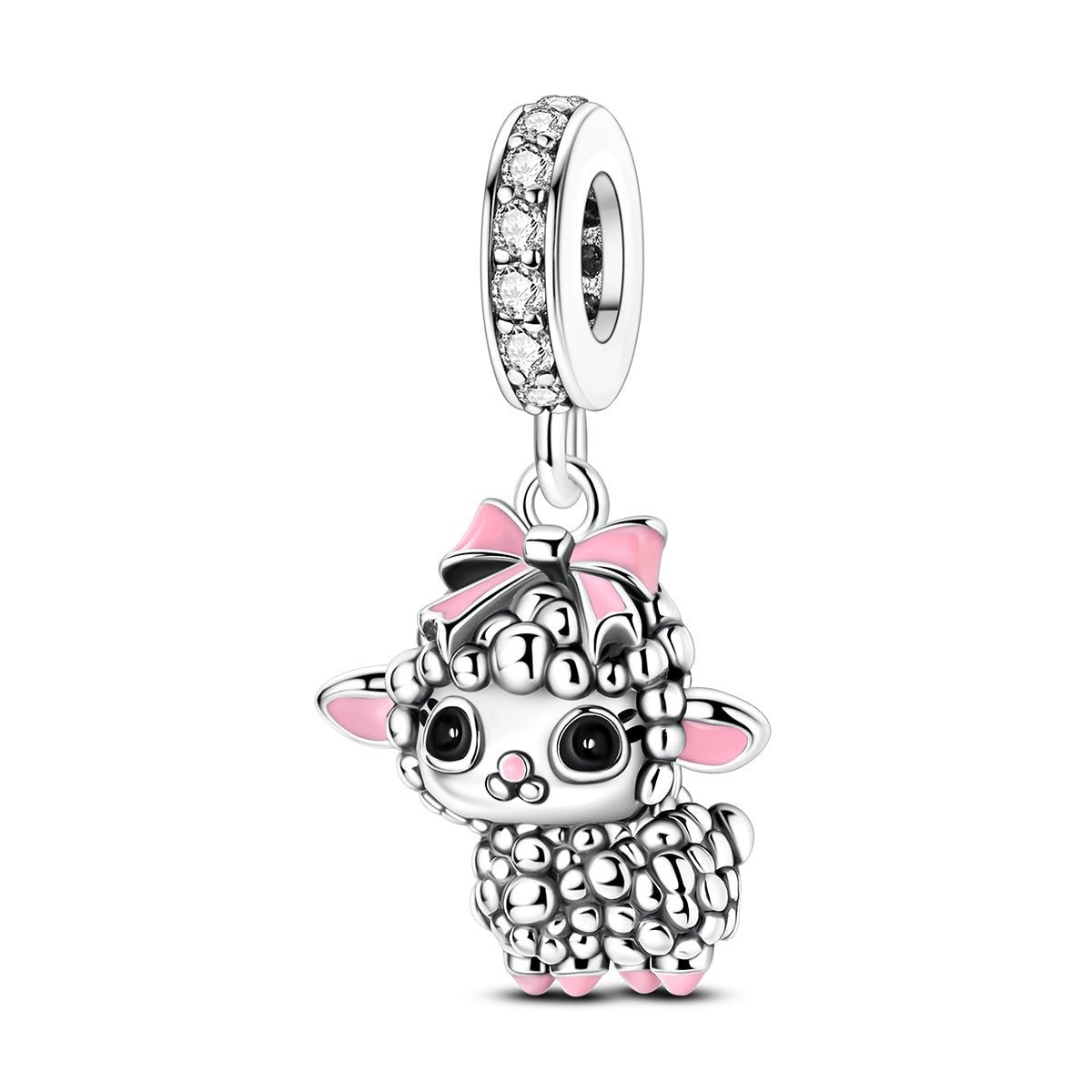 Adorable Lamb with Pink Bow Dangle Charm