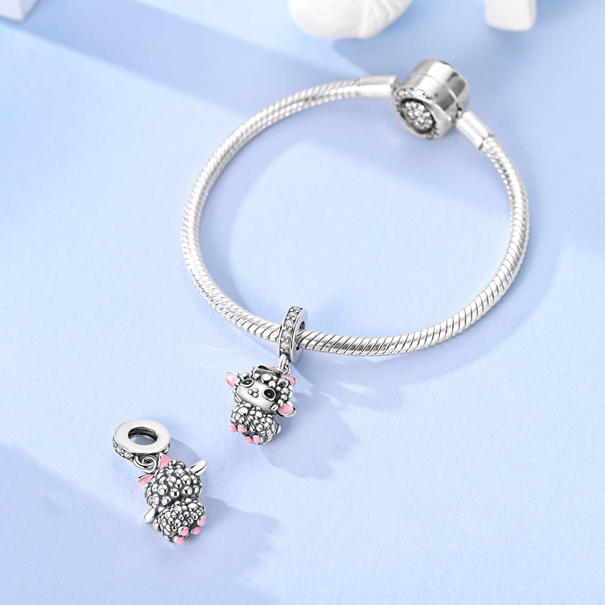 Adorable Lamb with Pink Bow Dangle Charm
