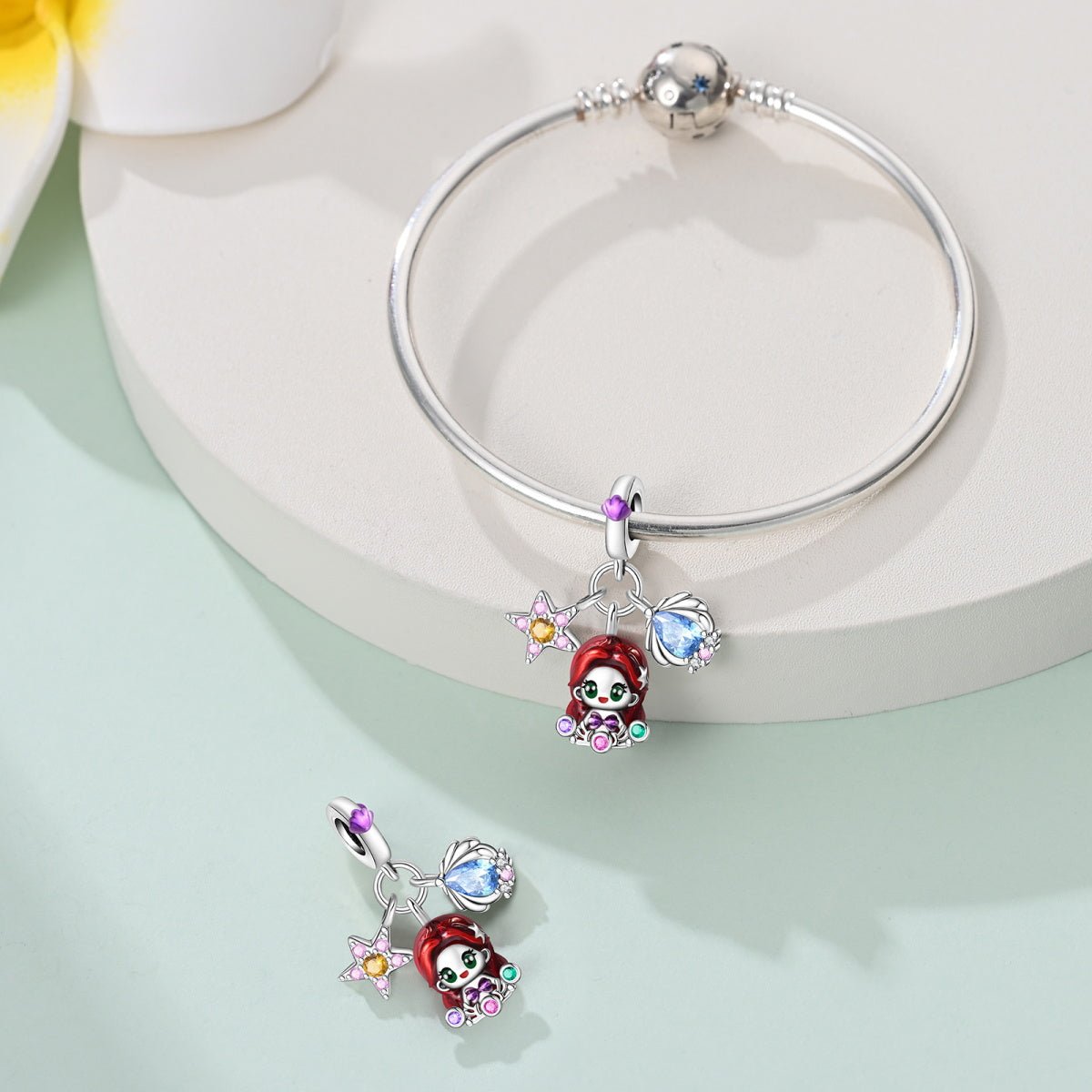 Ariel with Red Hair, Starfish, & Seashell Dangle Charm