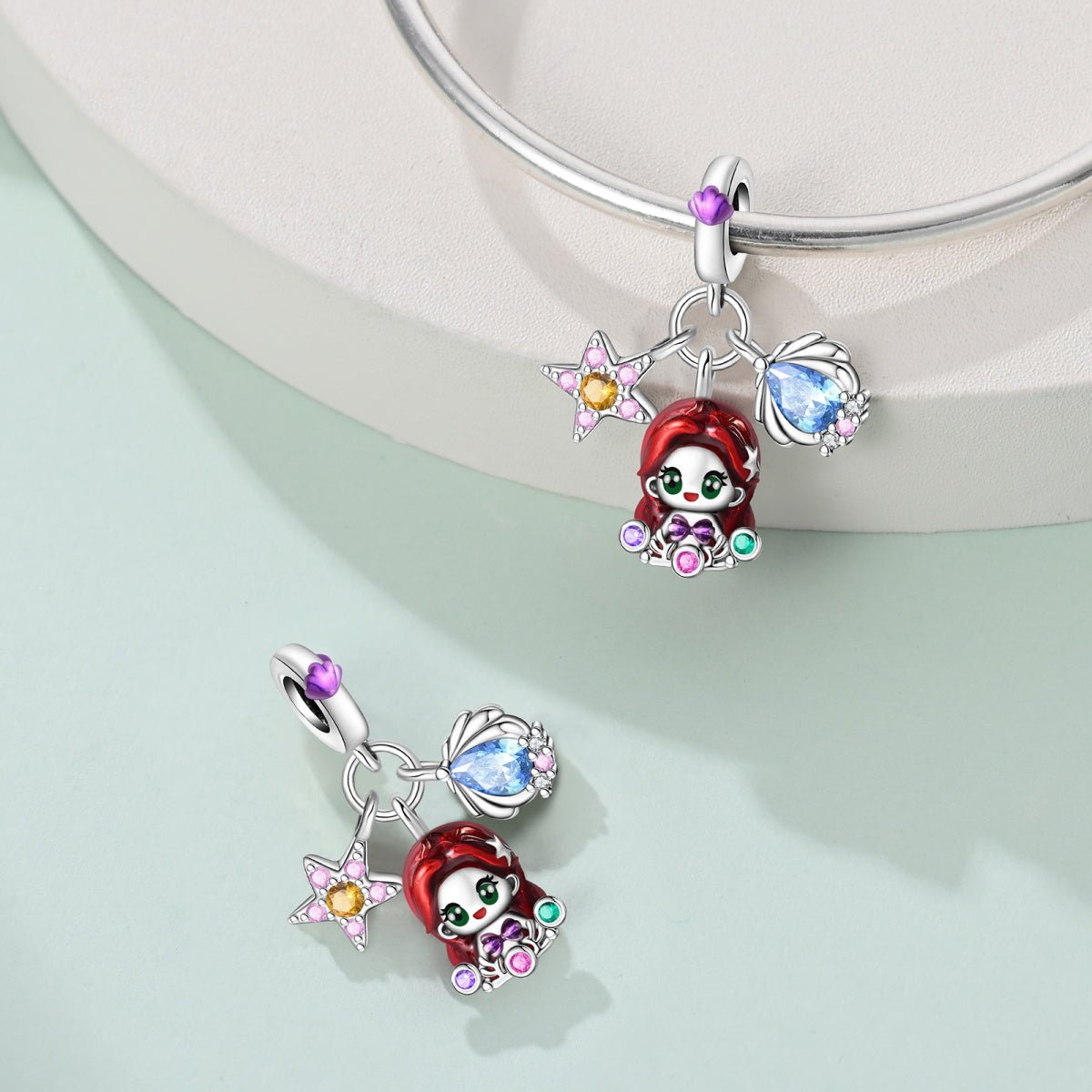 Ariel with Red Hair, Starfish, & Seashell Dangle Charm