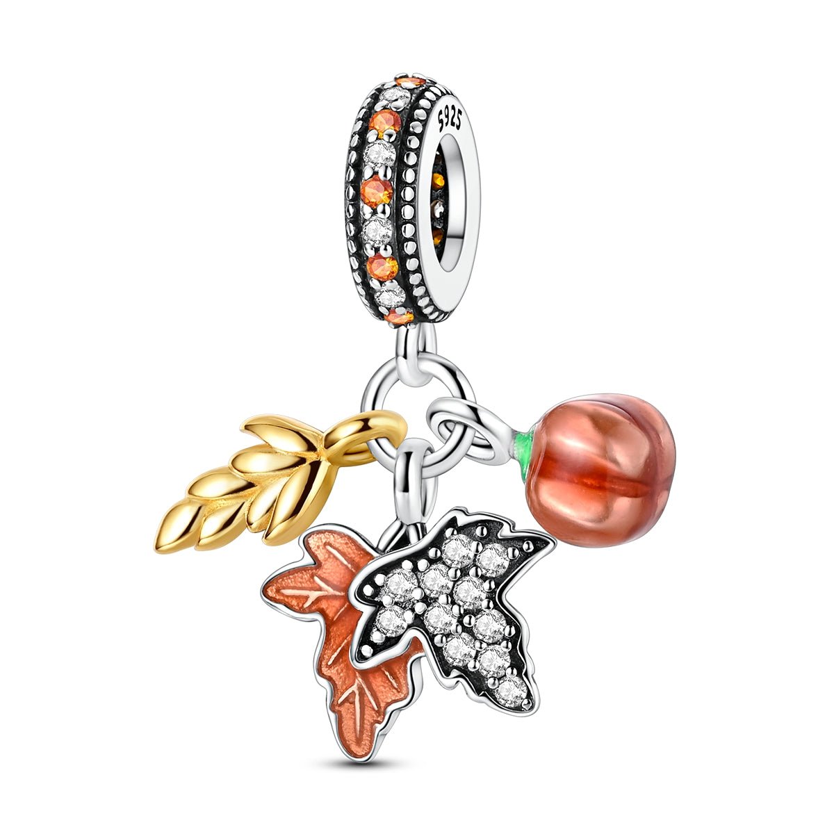 Autumn Harvest Pumpkin & Leaves Dangle Charm