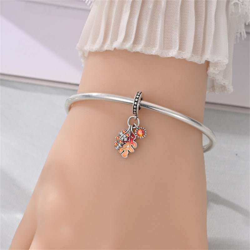 Autumn Maple & Oak Leaves Dangle Charm