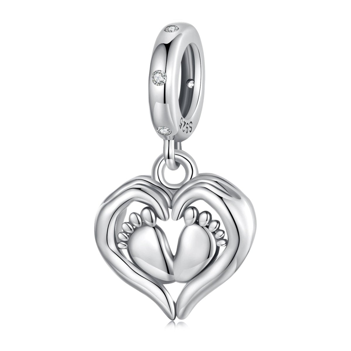 Baby Feet in Heart Hands Dangle Charm