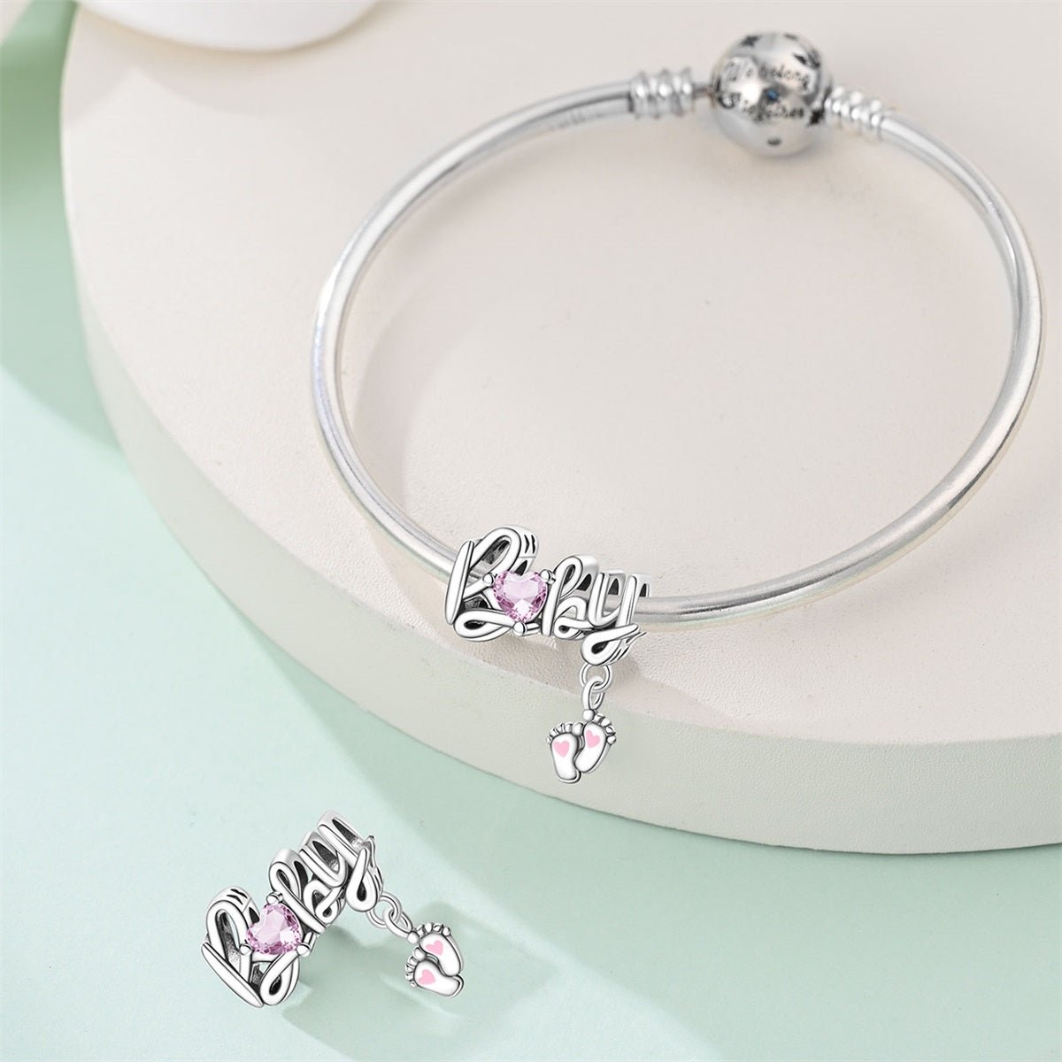 Baby Feet with Heart Dangle Charm