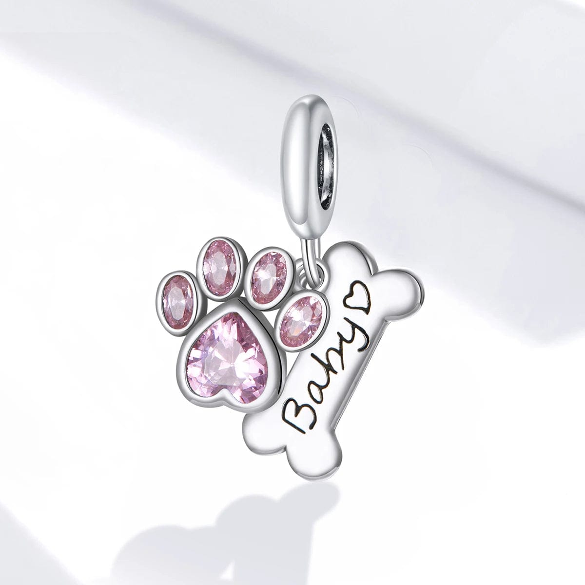 Baby Pink Paw & Bone Double Dangle Charm