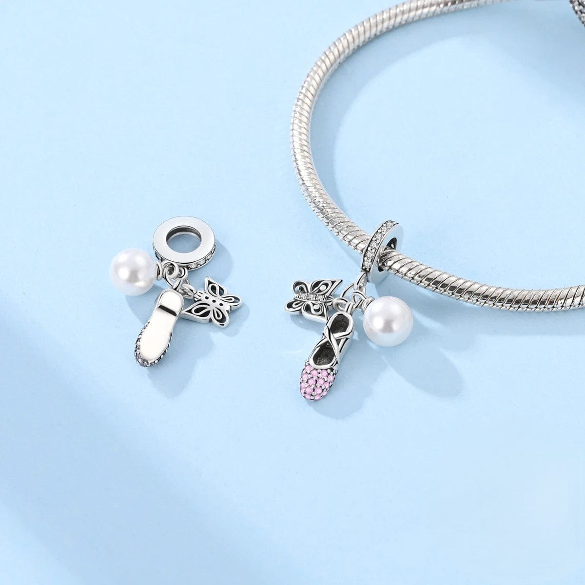 Ballet Slipper, Pearl & Butterfly Triple Dangle Charm