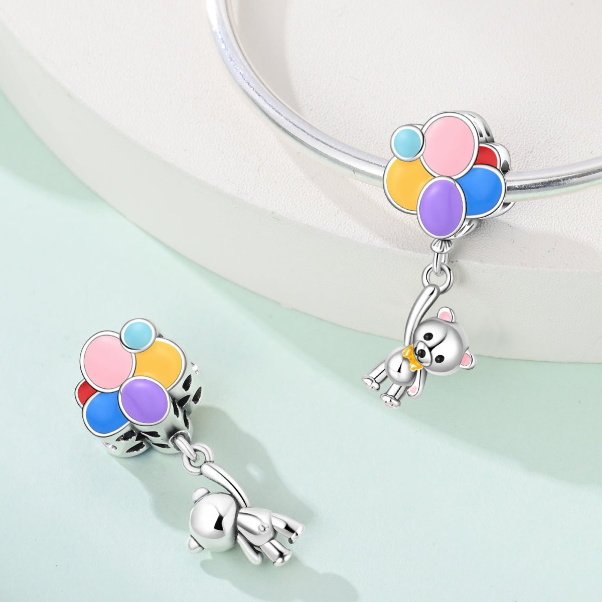 Balloon Bear with Colorful Balloons Dangle Charm