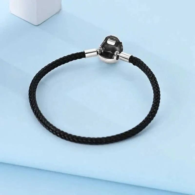 Black Braided Leather Bracelet with Heart Clasp