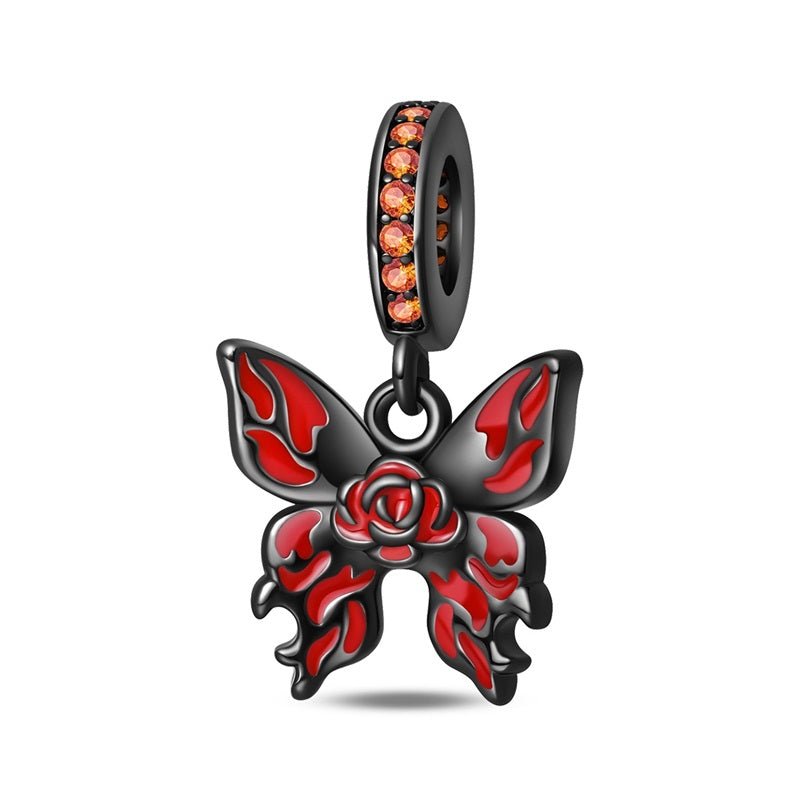Black & Red Gothic Butterfly with Rose Dangle Charm