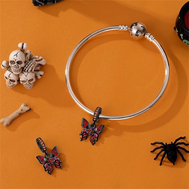 Black & Red Gothic Butterfly with Rose Dangle Charm