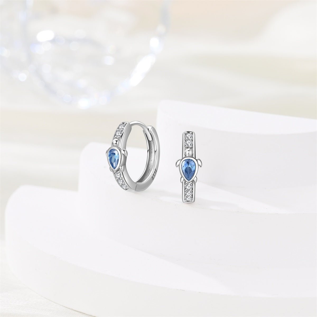 Blue Crystal Sea Turtle Hoop Earrings