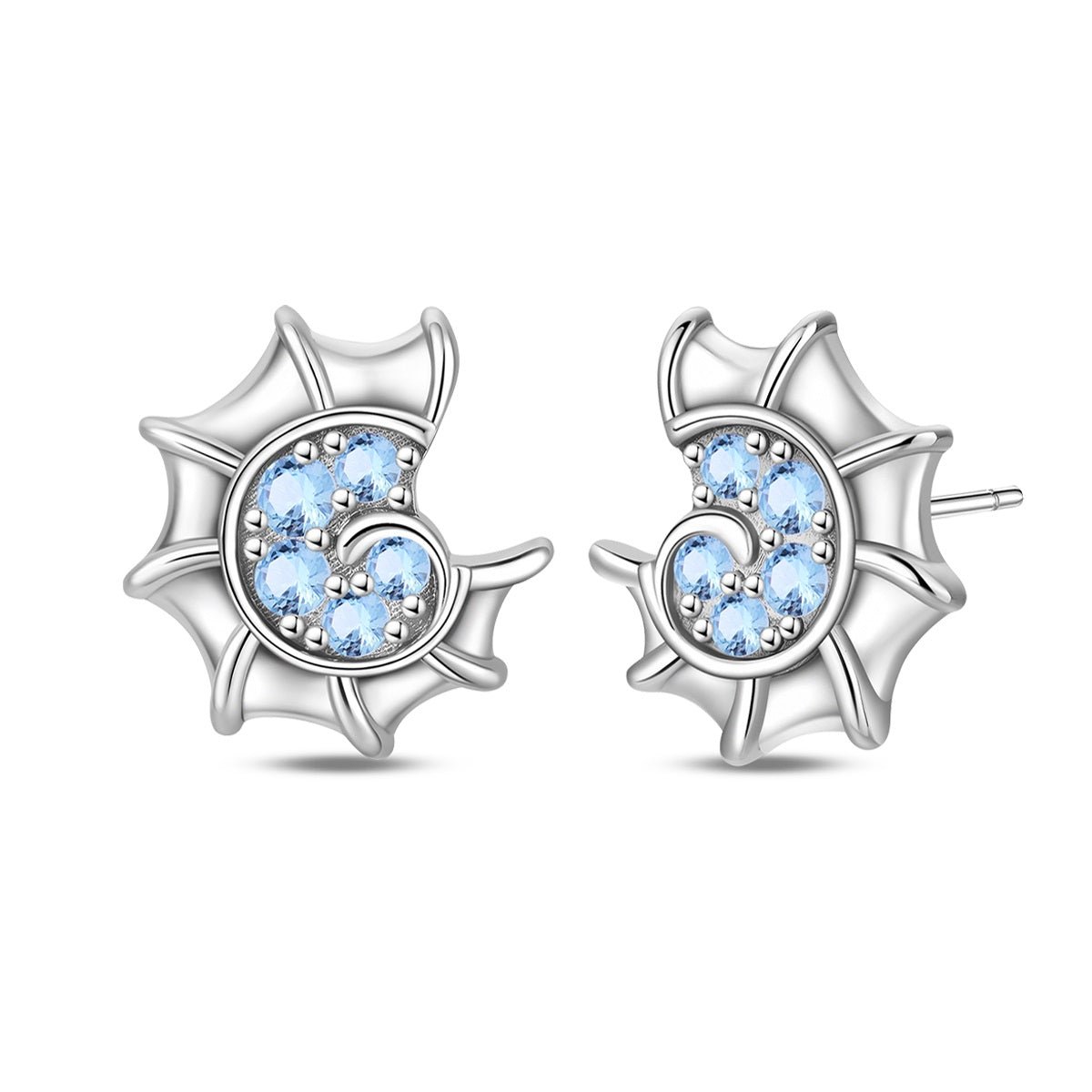 Blue Crystal Seashell Stud Earrings