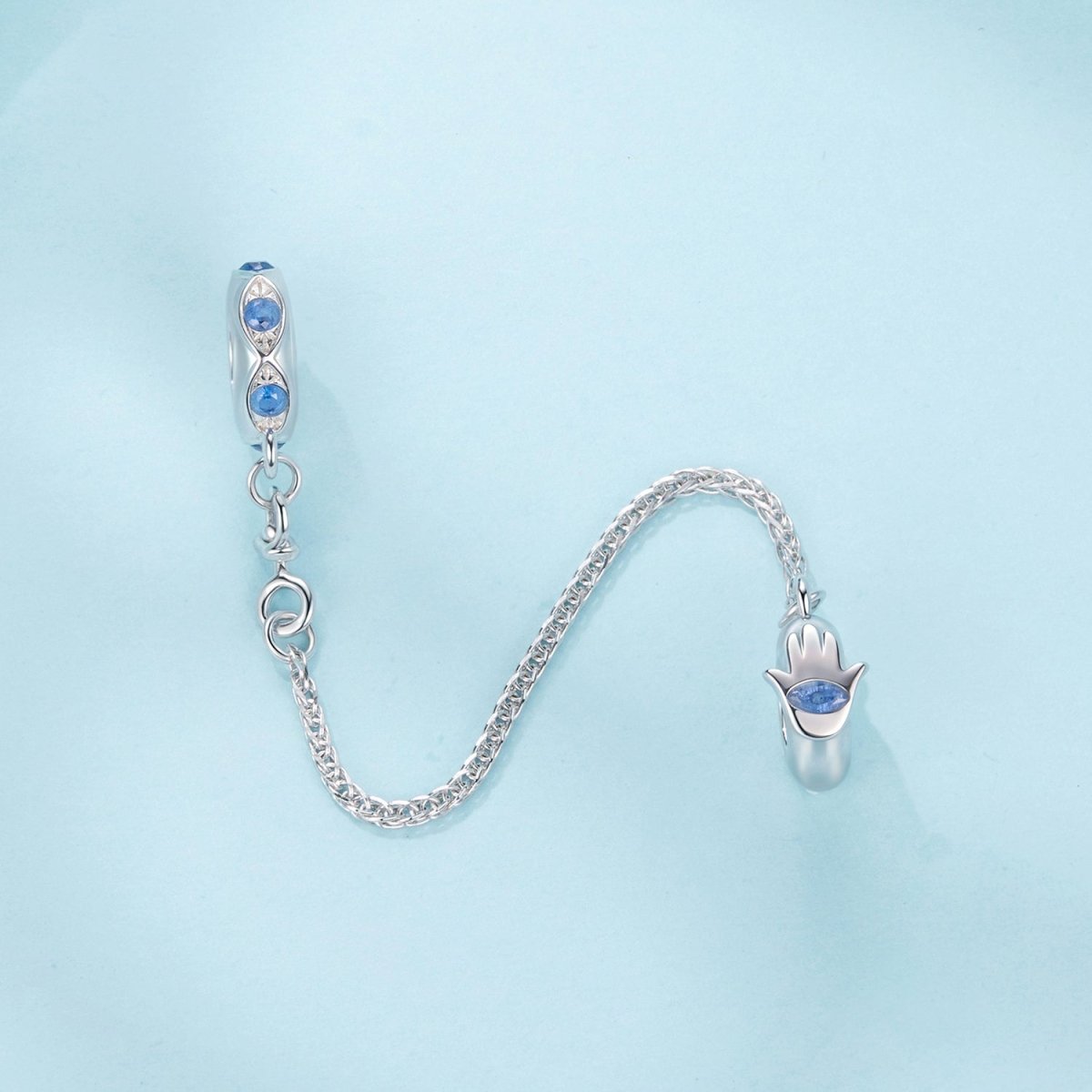 Blue Harmony Hamsa Safety Chain Charm