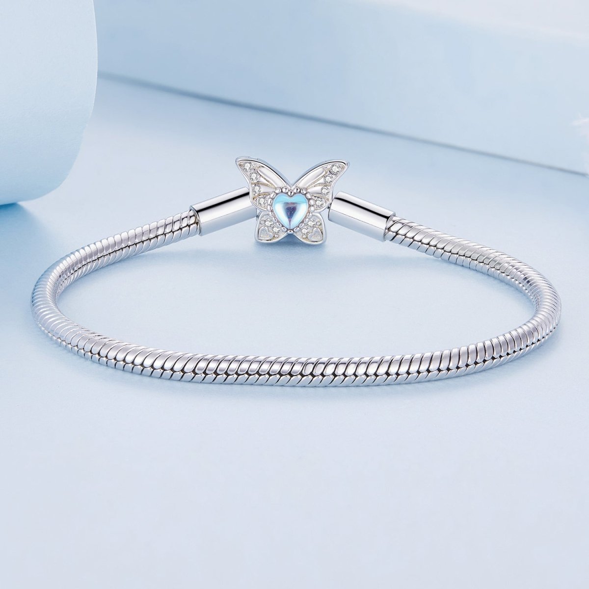 Blue Heart Butterfly Clasp Charm Bracelet