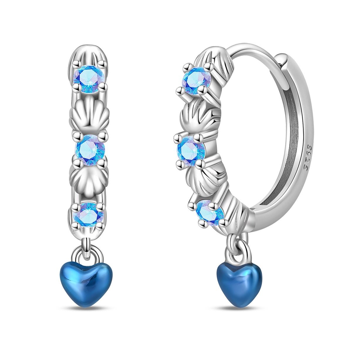 Blue Heart & Seashell Hoop Earrings