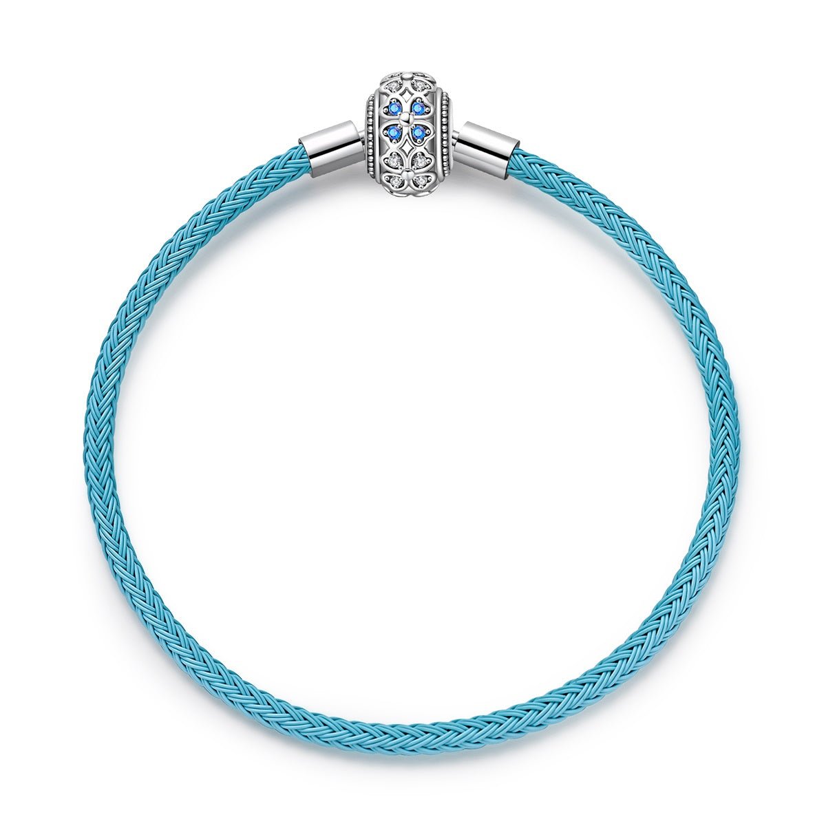 Blue Leather Bracelet with Clover Clasp
