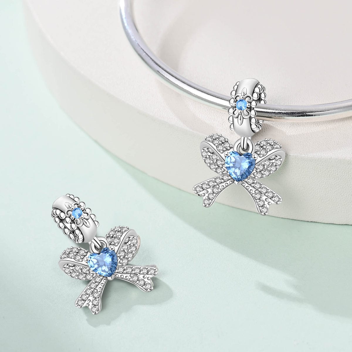Celestial Blue Heart & Ribbon Dangle Charm