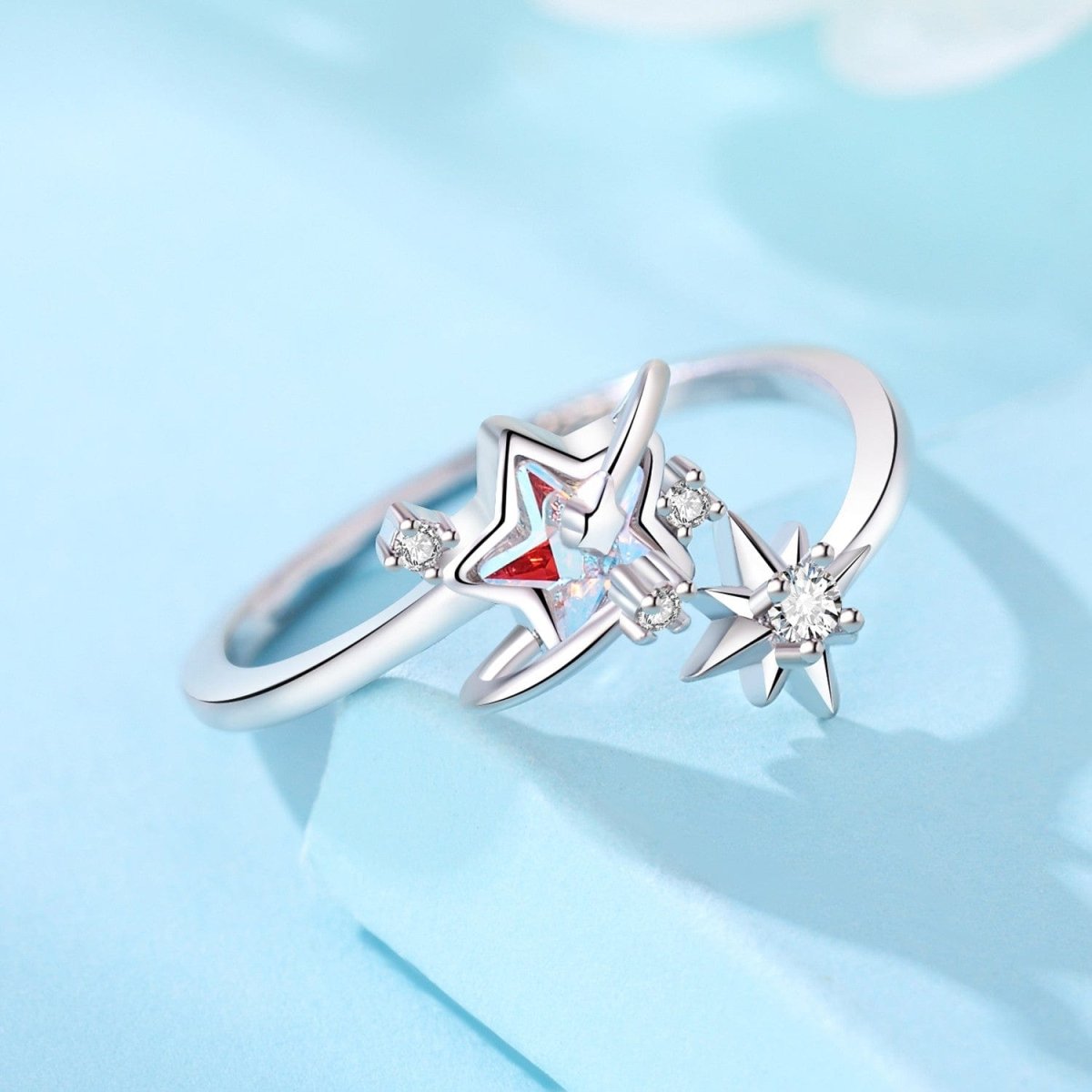 Celestial Star Duo Adjustable Ring with Sparkling Details