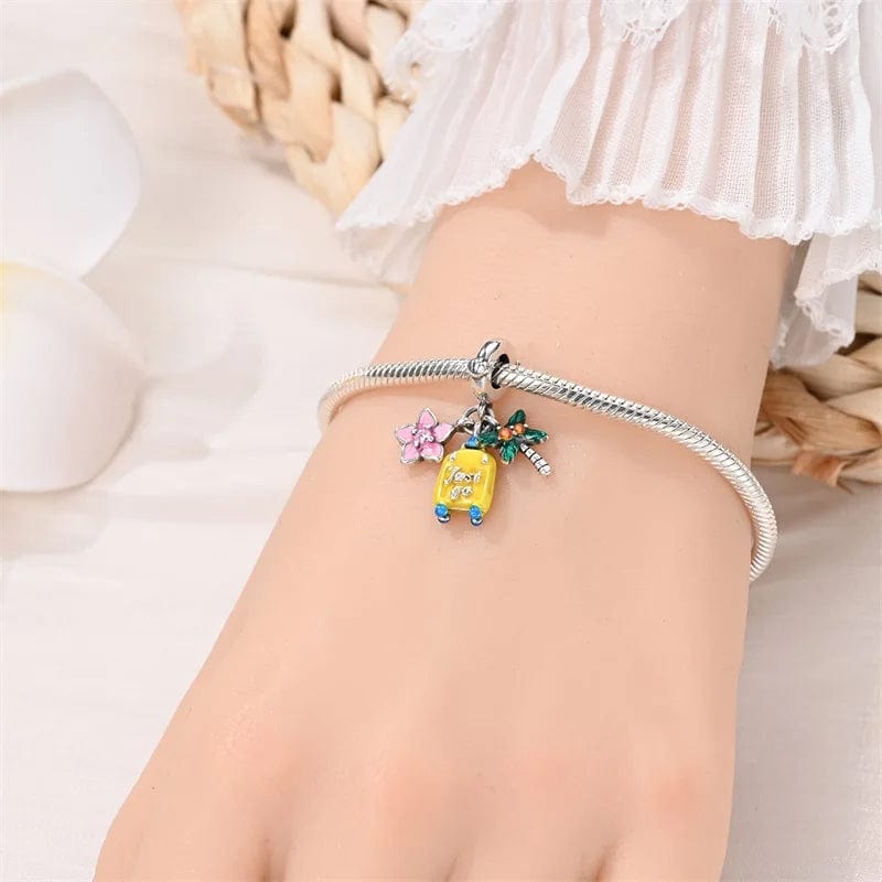 Cherry Blossom, Suitcase & Palm Triple Dangle Charm