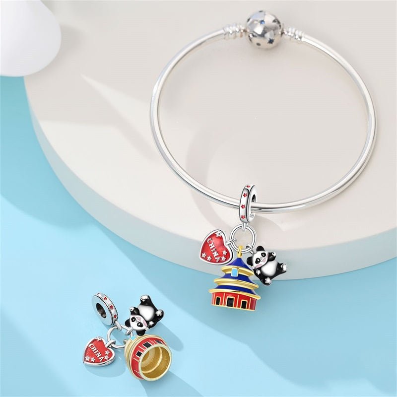 China Temple, Panda & Heart Flag Dangle Charm