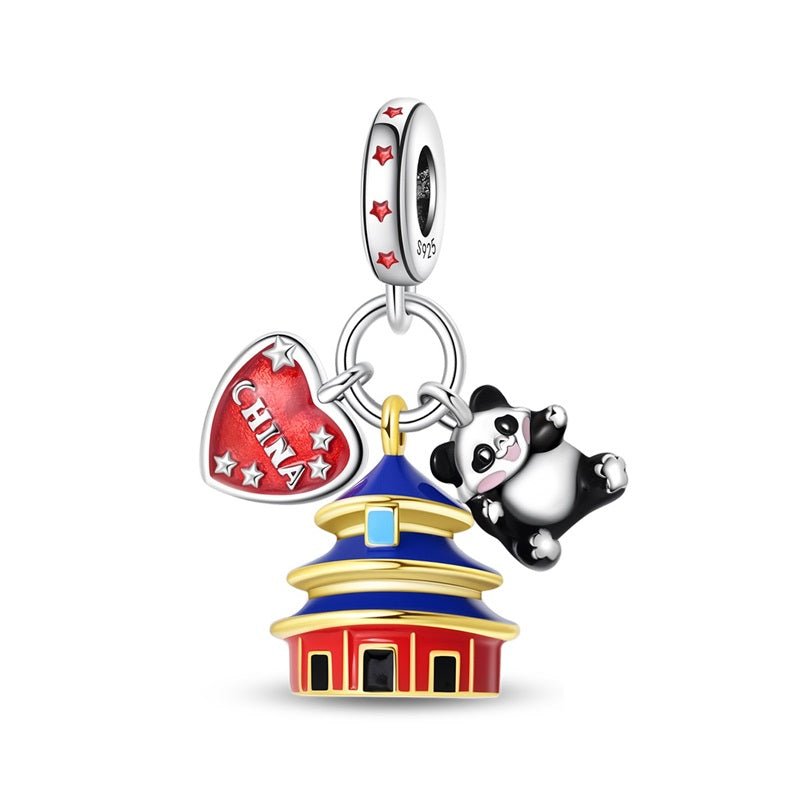 China Temple, Panda & Heart Flag Dangle Charm