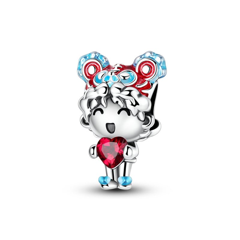 Chinese Boy with Red Heart & Blue Headdress Charm