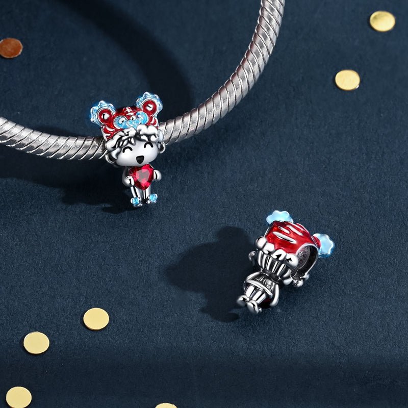 Chinese Boy with Red Heart & Blue Headdress Charm