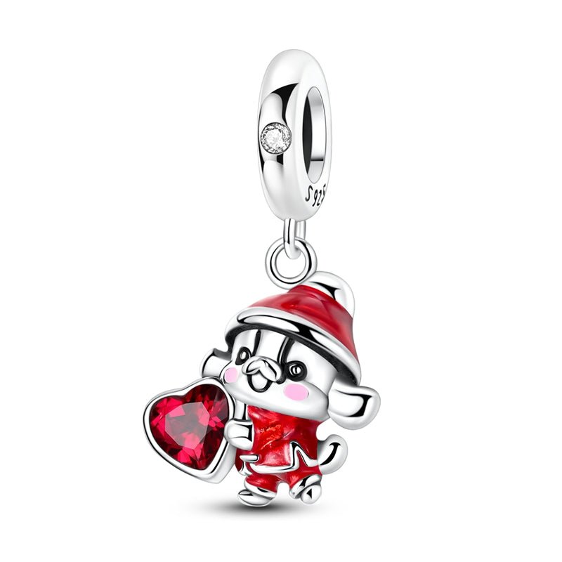 Christmas Puppy with Red Heart Dangle Charm