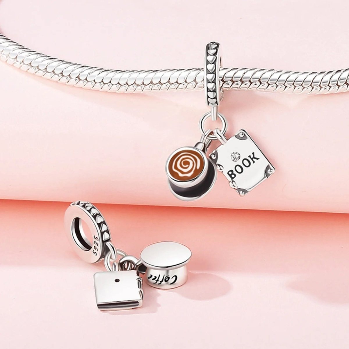 Coffee Cup & Book Dangle Charm