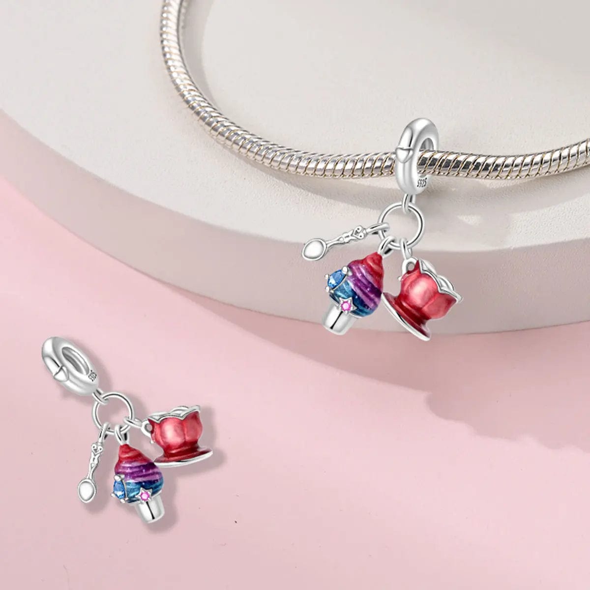 Colorful Cupcake, Teacup, and Spoon Charm