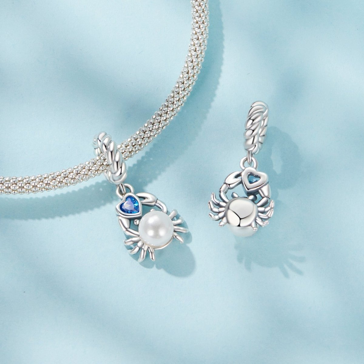 Crab with Pearl & Blue Heart Dangle Charm