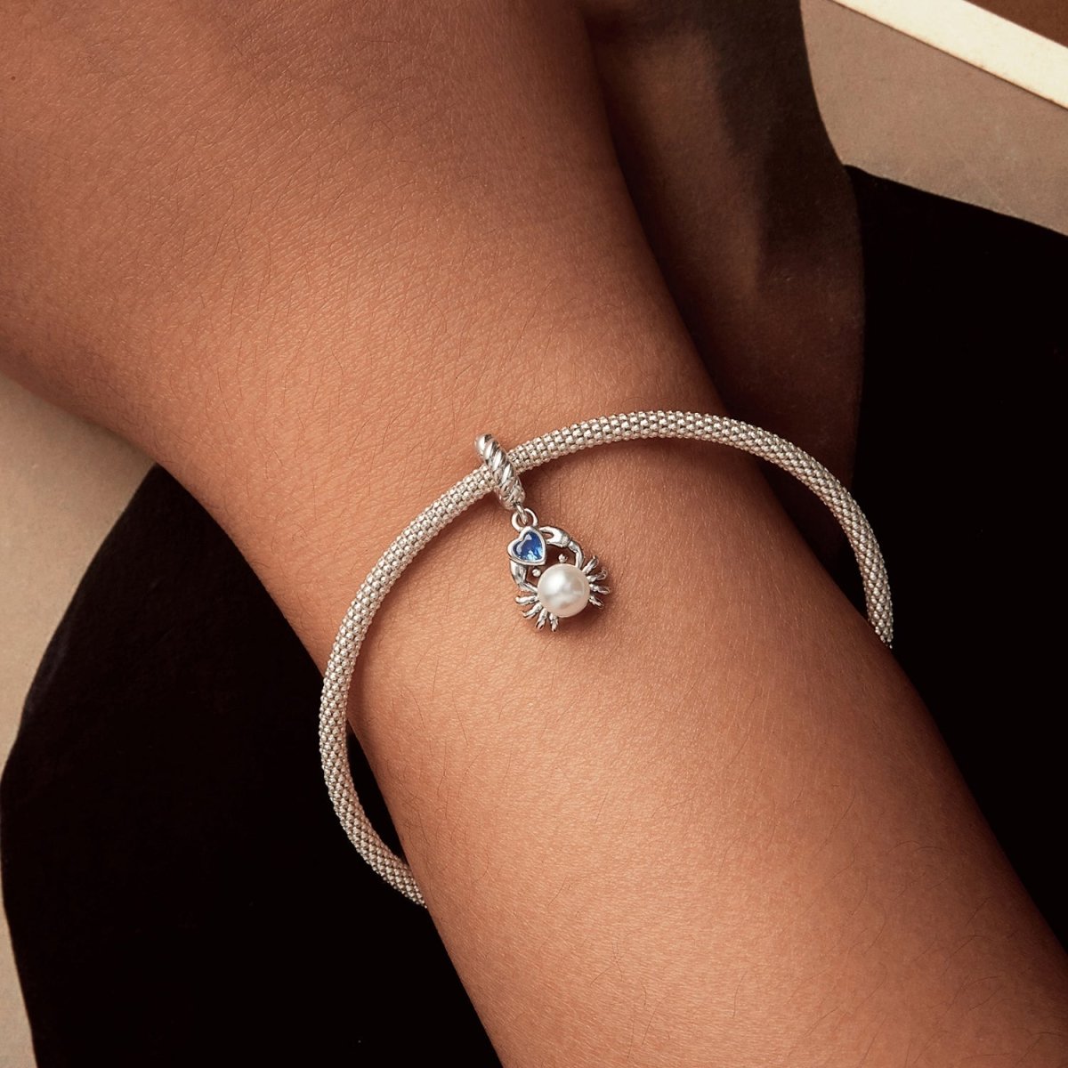 Crab with Pearl & Blue Heart Dangle Charm