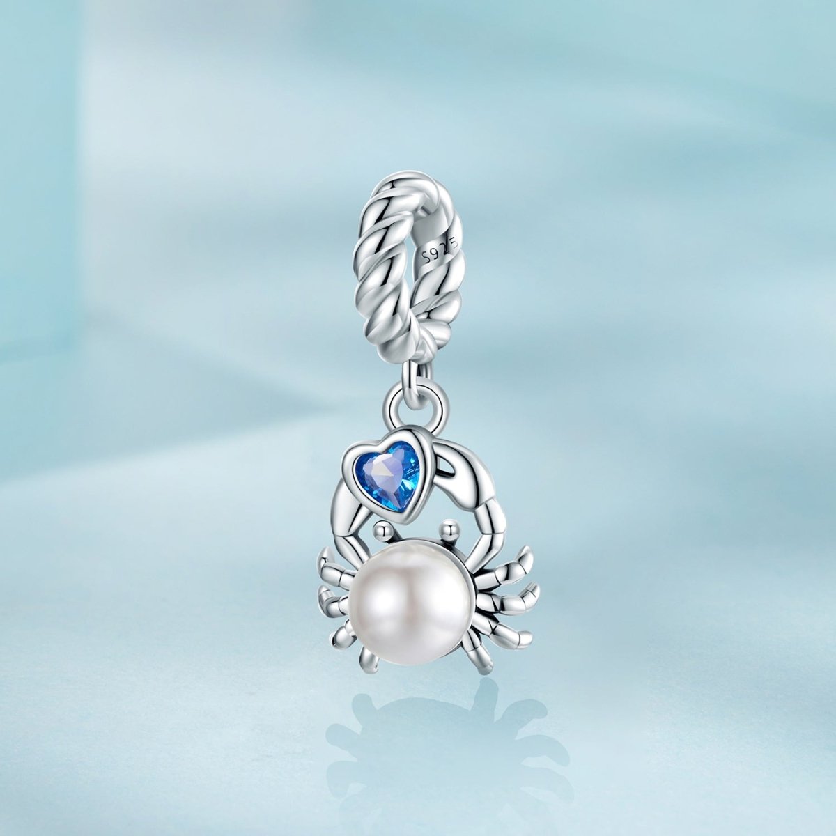 Crab with Pearl & Blue Heart Dangle Charm