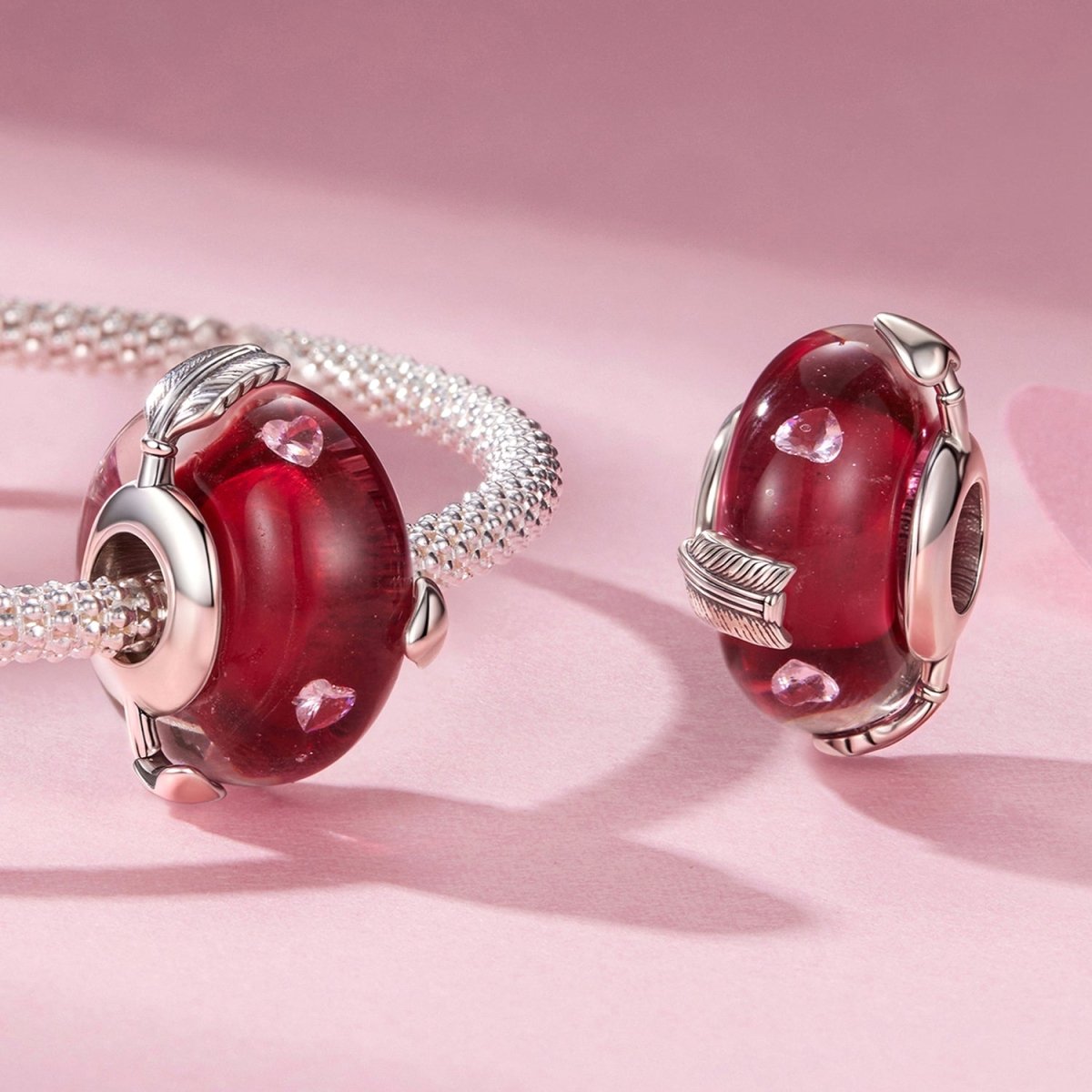 Cupid’s Arrow Red Heart Glass Charm
